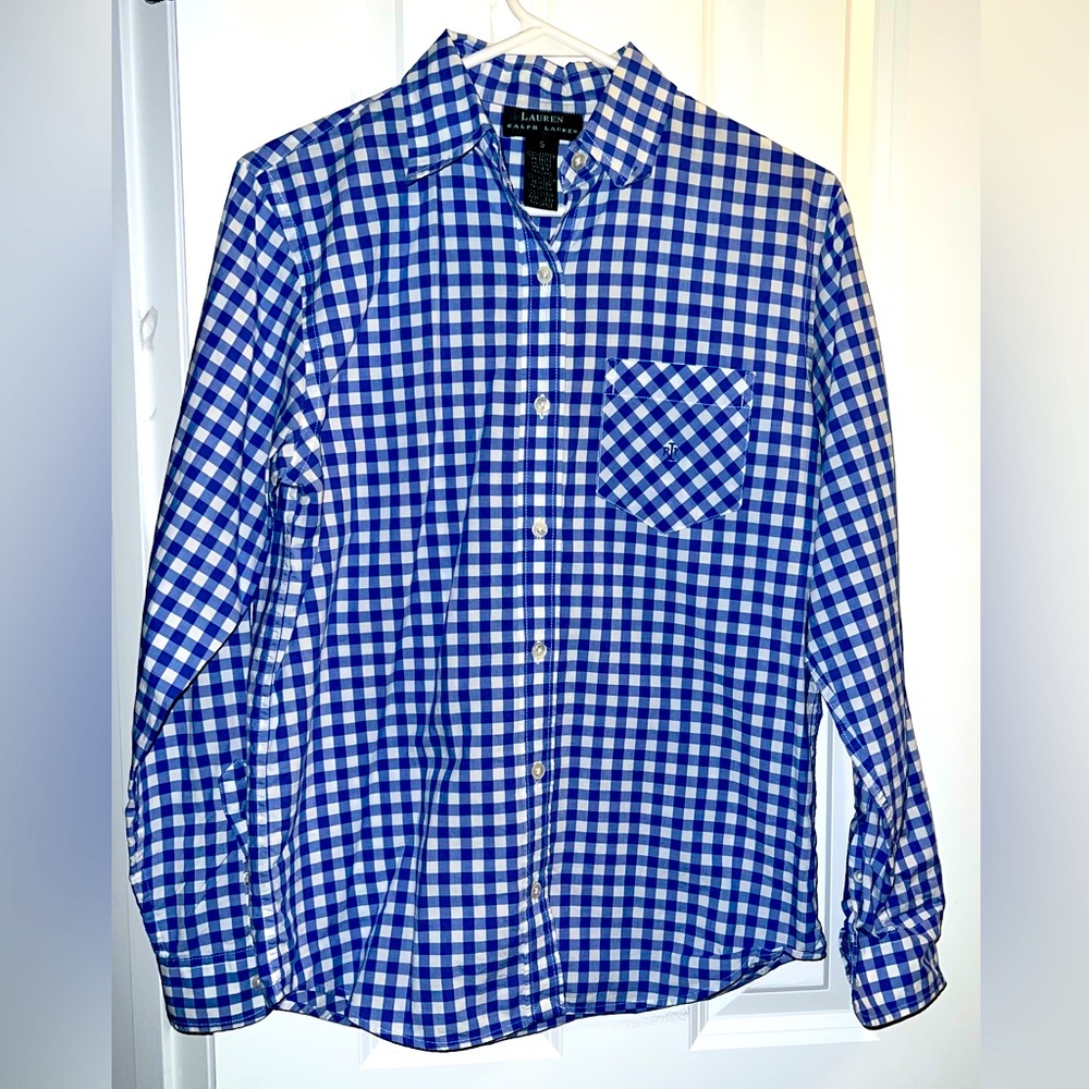 Womens Blue Gingham Ralph Lauren button up shirt